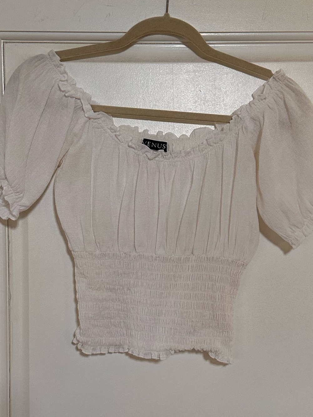 White Puff-Sleeve Smocked Women's Top Venus 100% Cotton